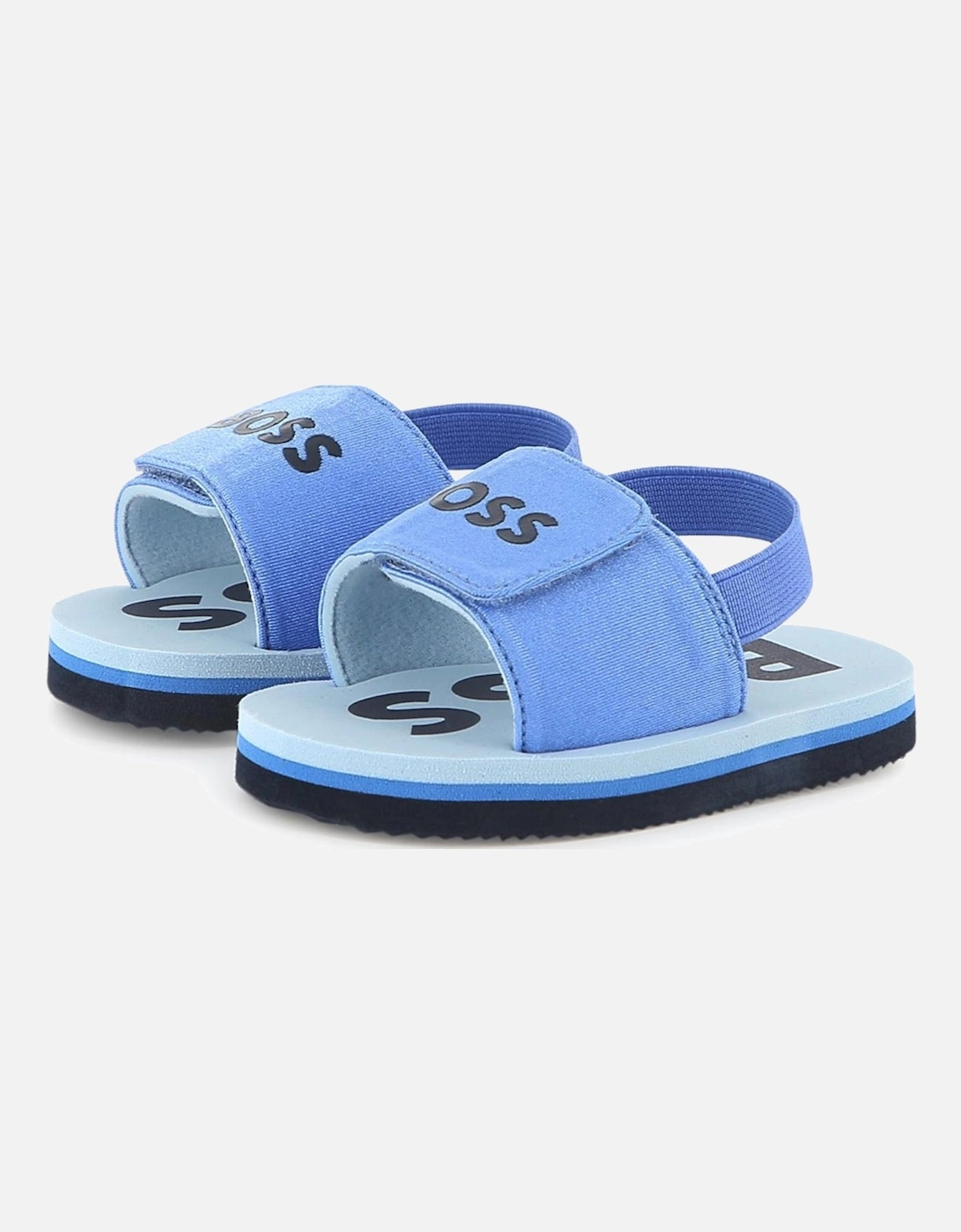 Boys Pale Blue Logo Velcro Strap Sandals