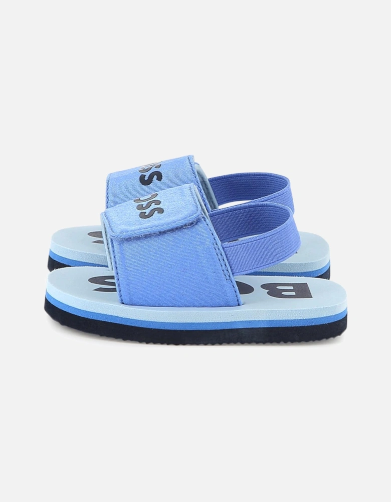 Boys Pale Blue Logo Velcro Strap Sandals