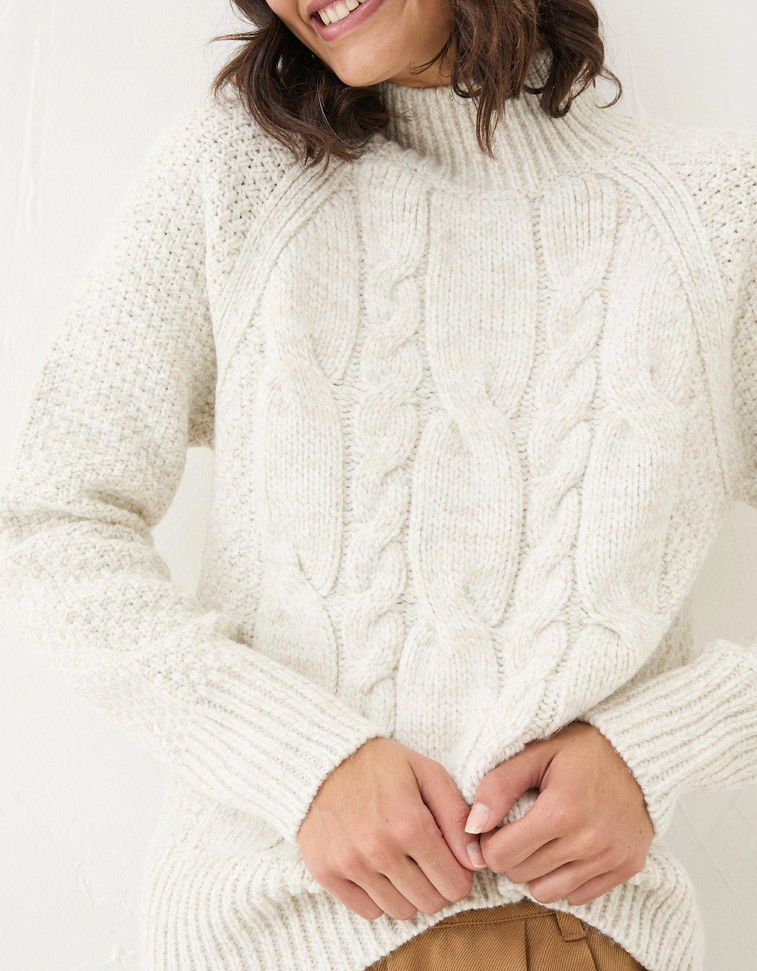 Cable Knit High Neck Cali Jumper - White