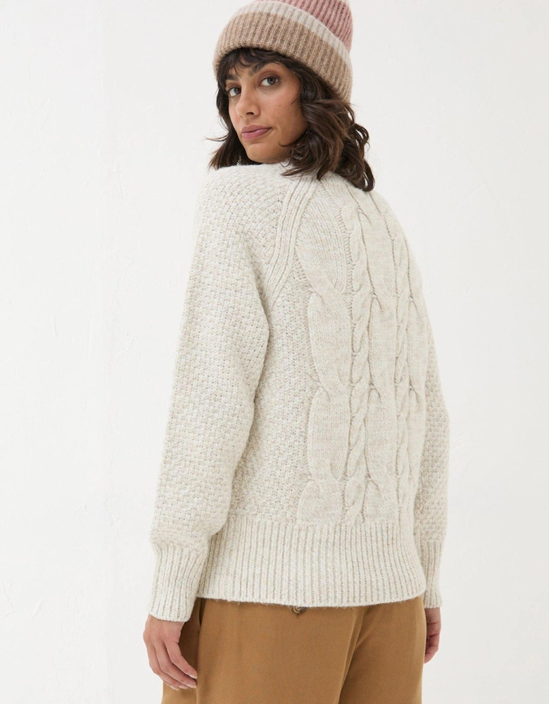 Cable Knit High Neck Cali Jumper - White