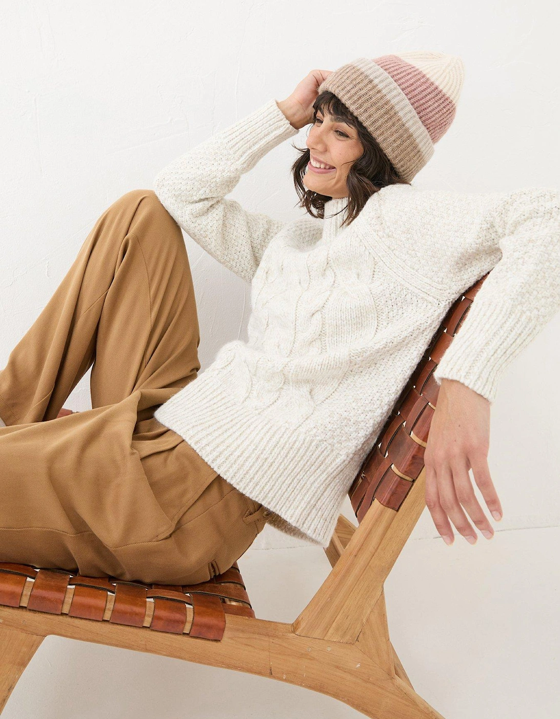 Cable Knit High Neck Cali Jumper - White