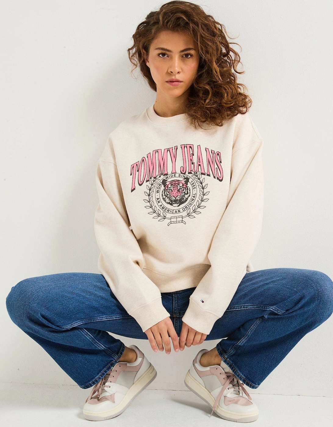 Tiger Varsity Crew Neck Sweatshirt - Cream