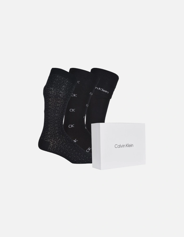 3-Pack Multi Logo Lux Dress Socks Gift Box, Black
