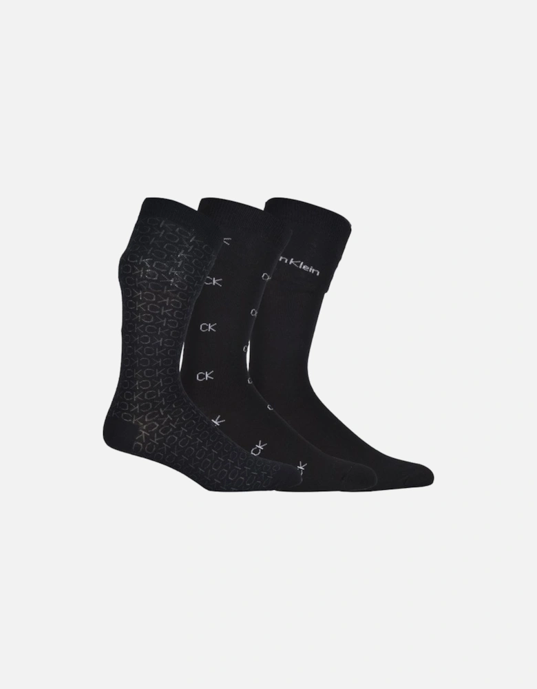 3-Pack Multi Logo Lux Dress Socks Gift Box, Black