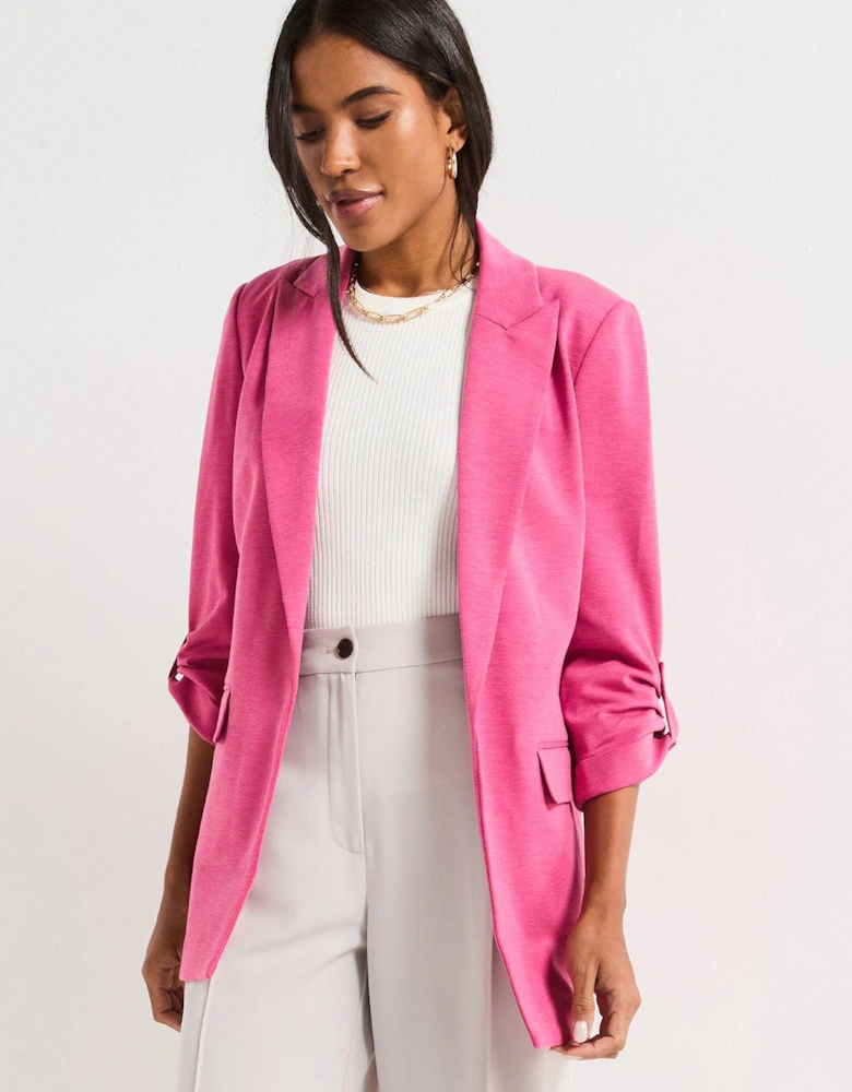 Jersey Button Tab Blazer - Raspberry