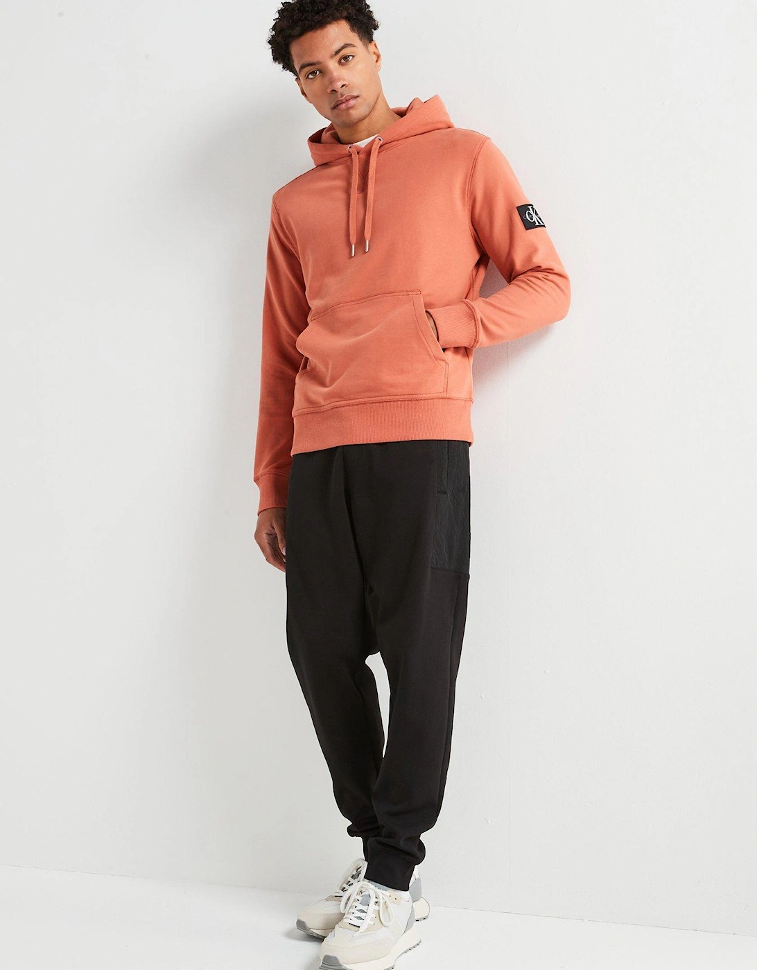 Badge Sleeve Overhead Hoodie - Light Red