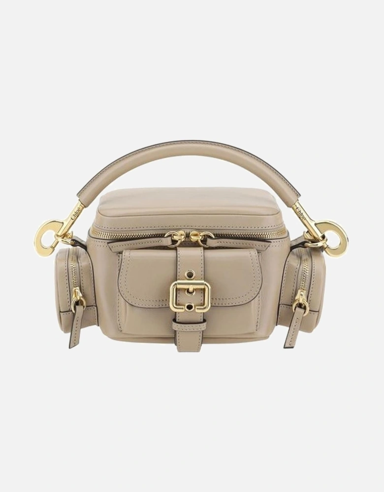 Leather Camera Handbag with Multiple Pockets and Straps Women - Beige