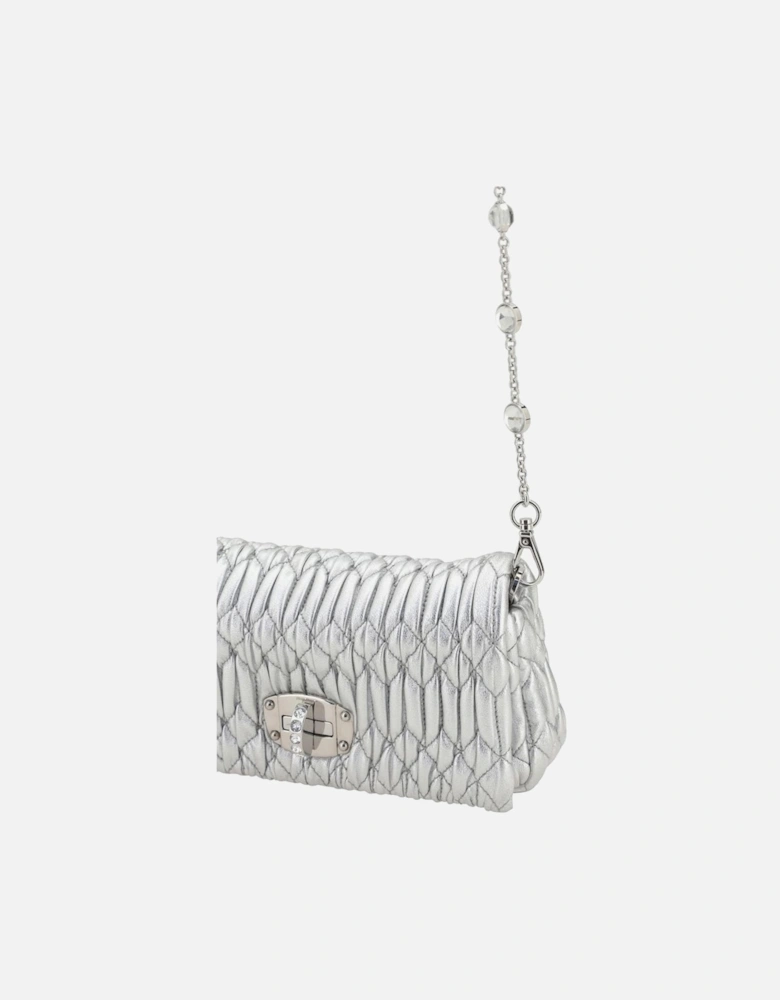 Leather Shoulder Bag with Matelasse Design Women - Silver