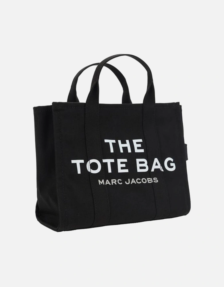 Cotton Medium Tote Handbag with Monogram Print Women - Black