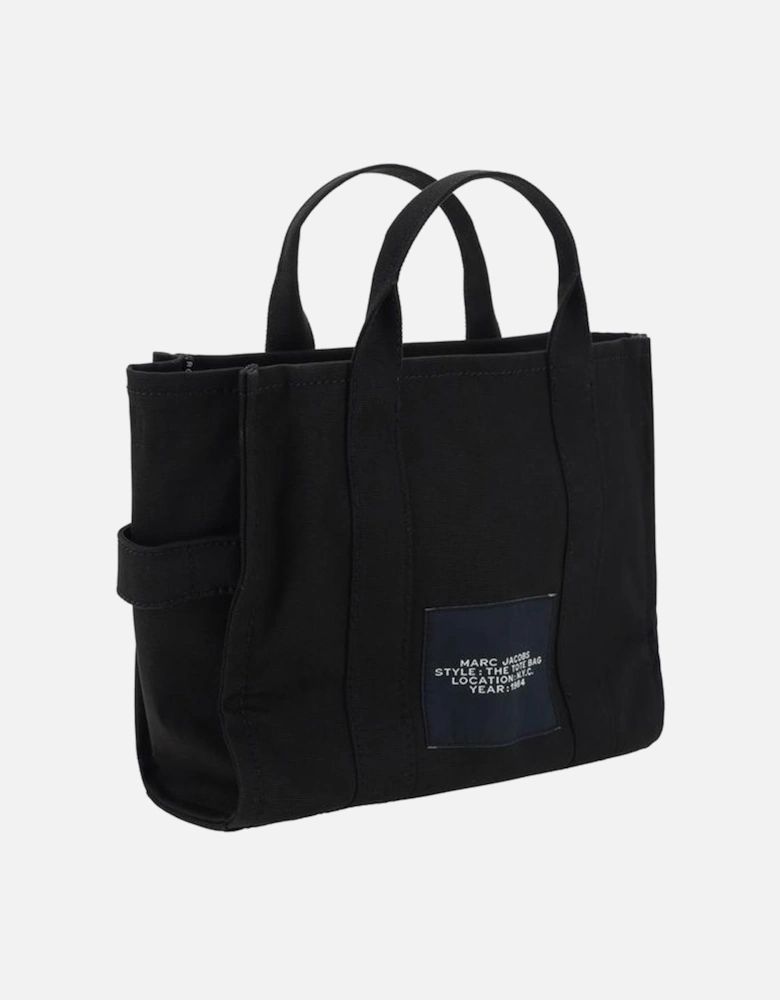 Cotton Medium Tote Handbag with Monogram Print Women - Black