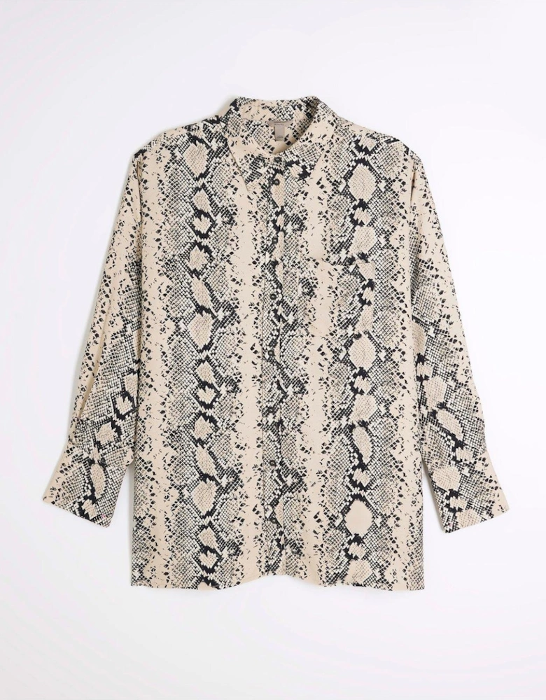 Oversized Snake Print Shirt - Cream