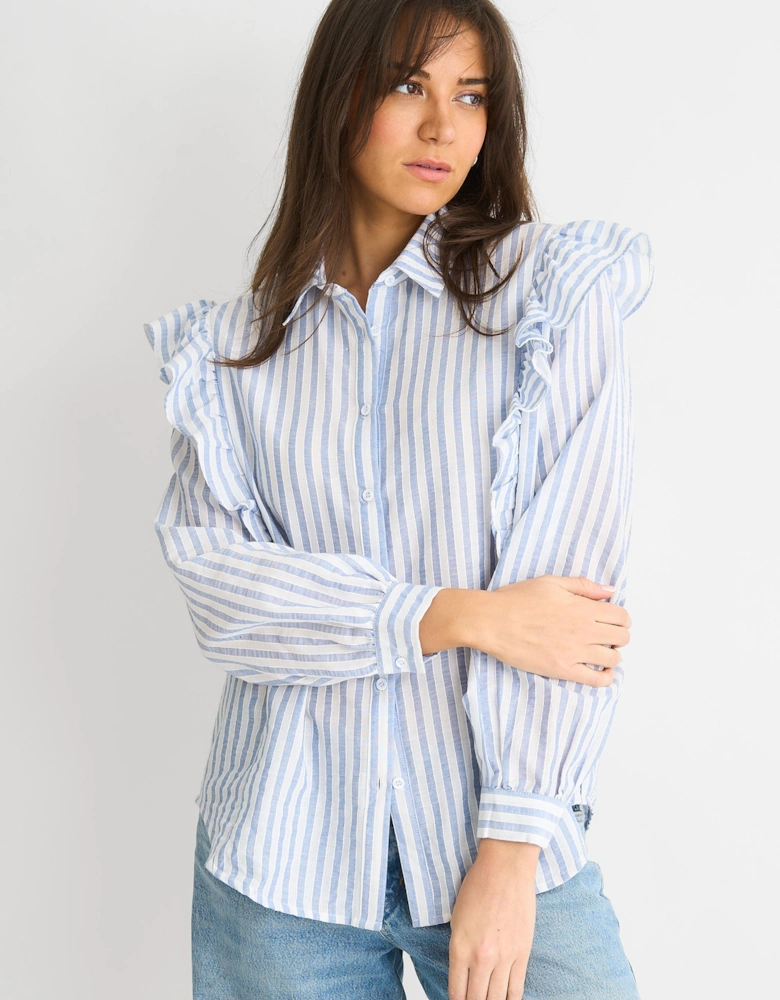 Stripe Frill Cotton Shirt