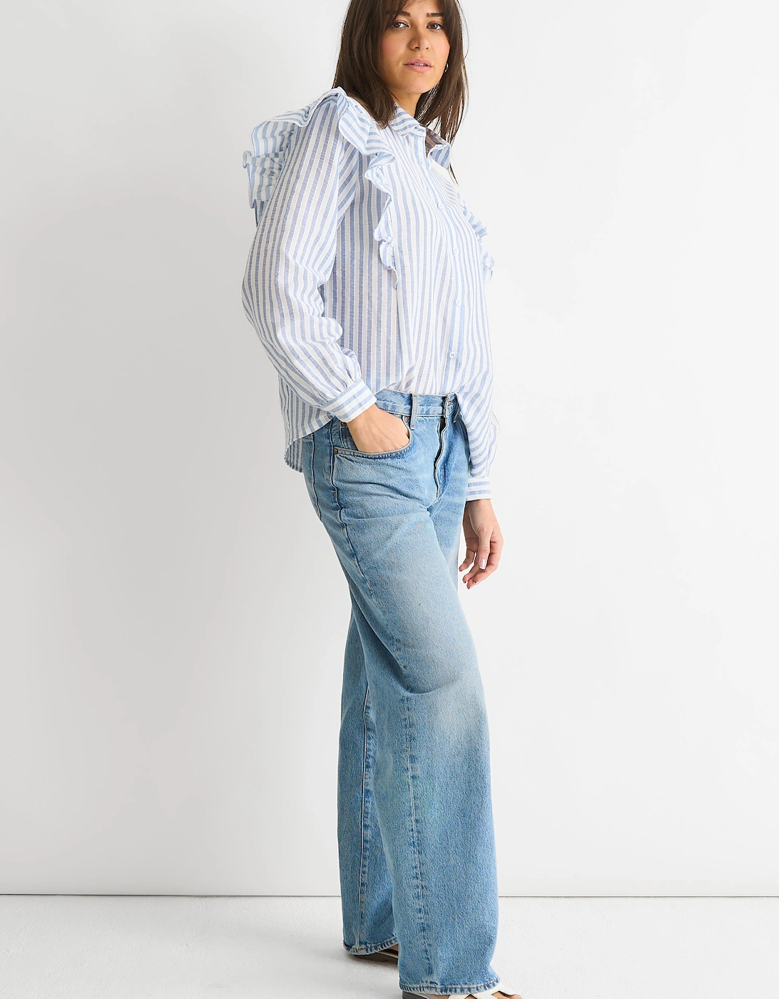 Stripe Frill Cotton Shirt