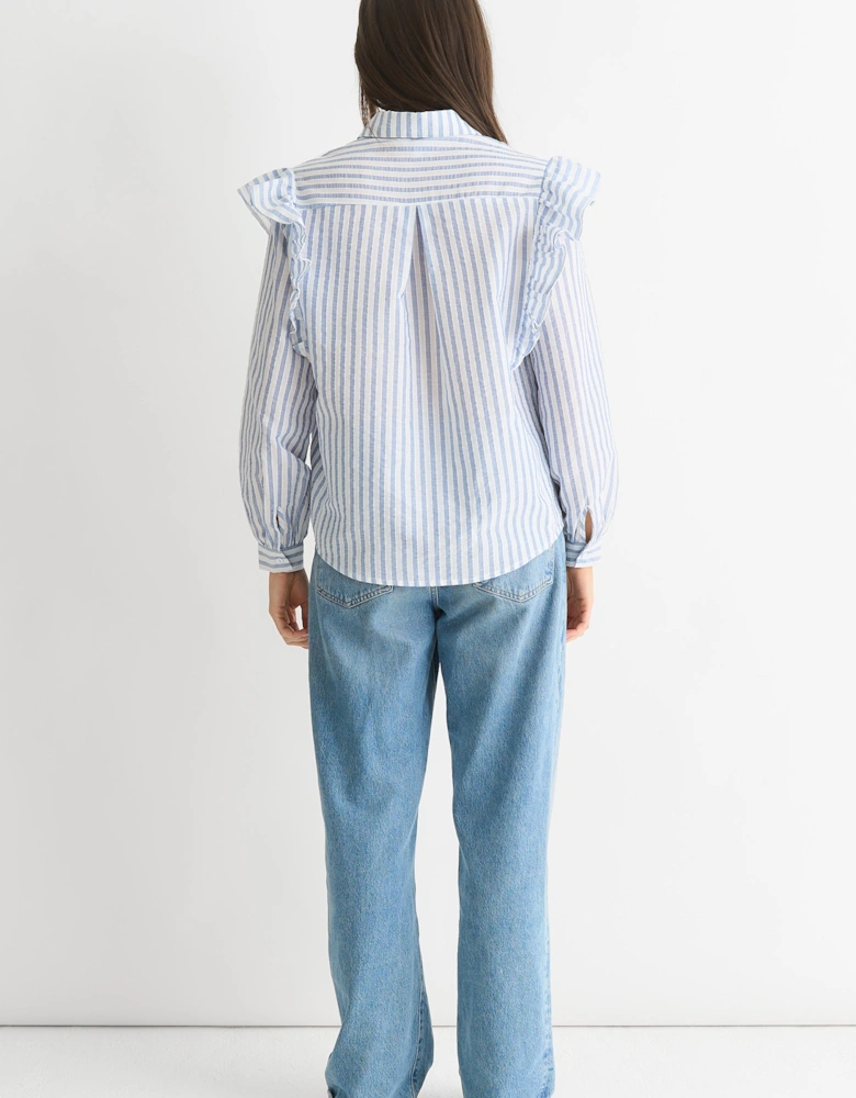 Stripe Frill Cotton Shirt