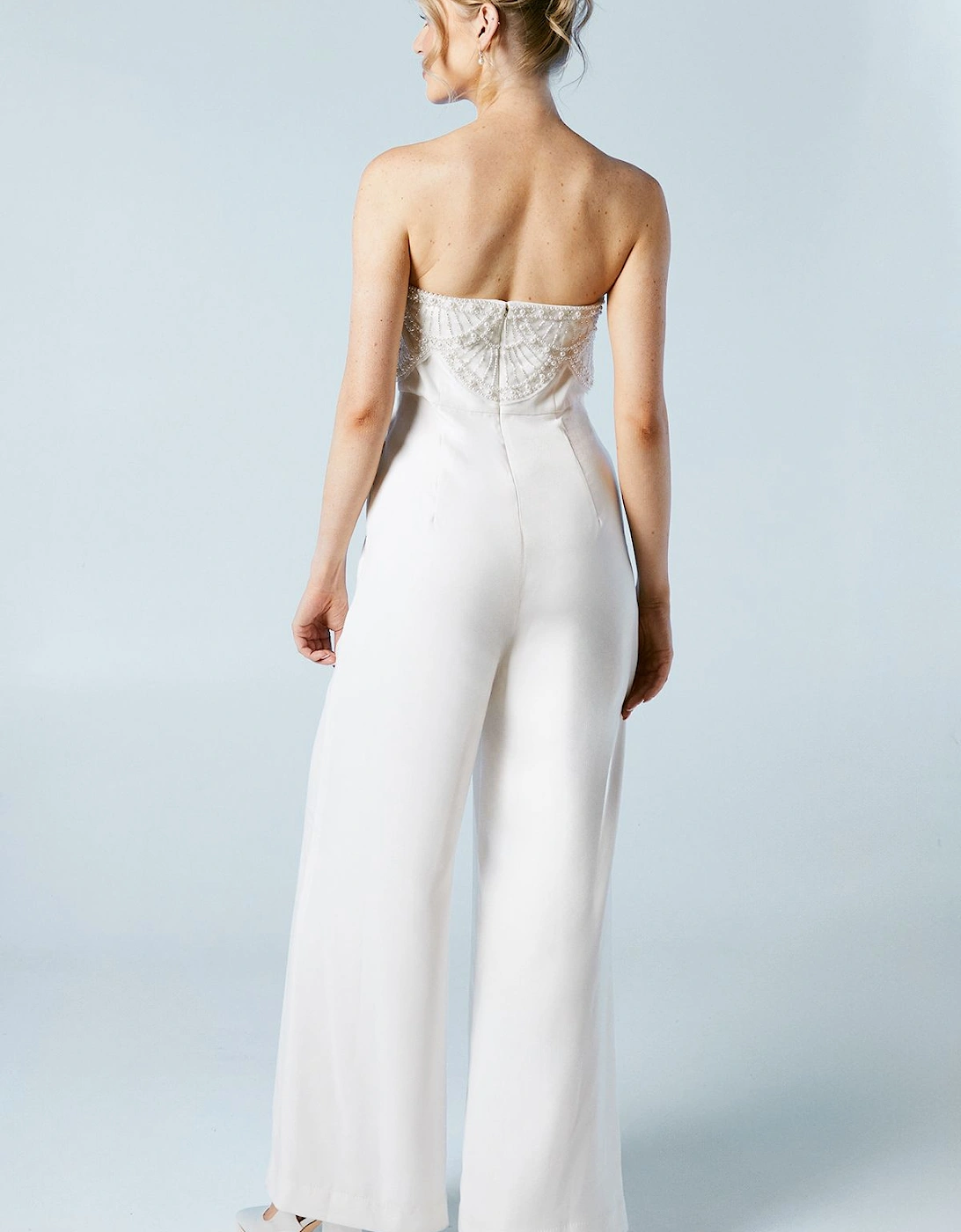 Premium Crepe Scallop Pearl Detail Bridal Jumpsuit