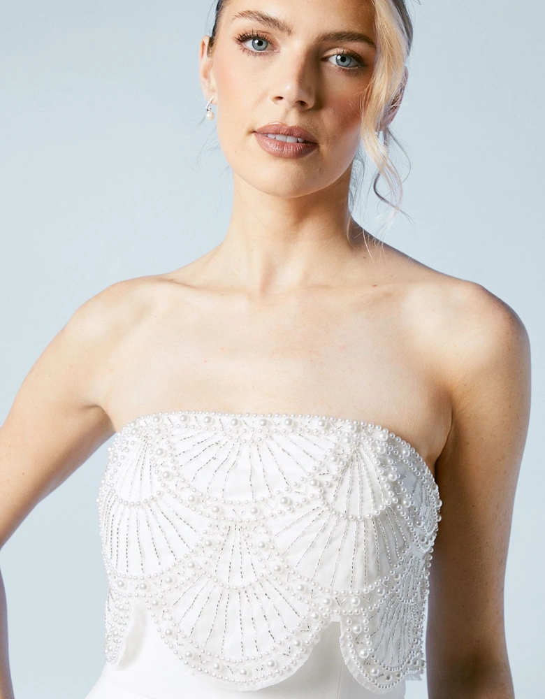 Premium Crepe Scallop Pearl Detail Bridal Jumpsuit