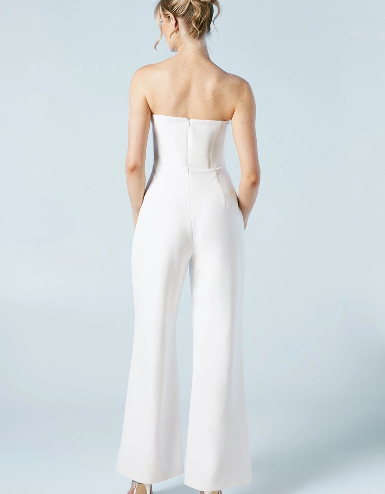 Corset Detail Wide Leg Bridal Jumpsuit