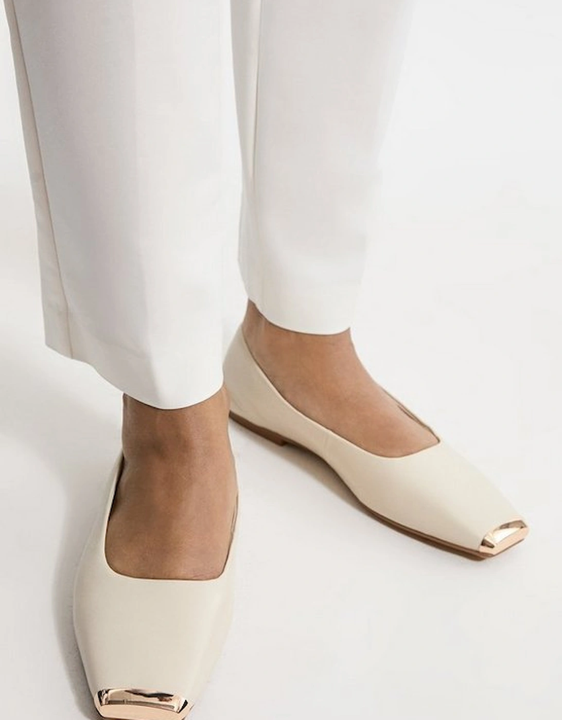 Leather Square Toe Ballerina With Metal Toe Cap