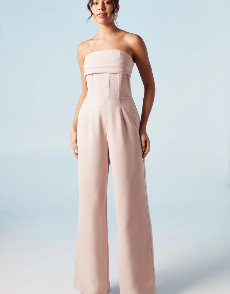 Corset Detail Wide Leg Bridesmaids Jumpsuit