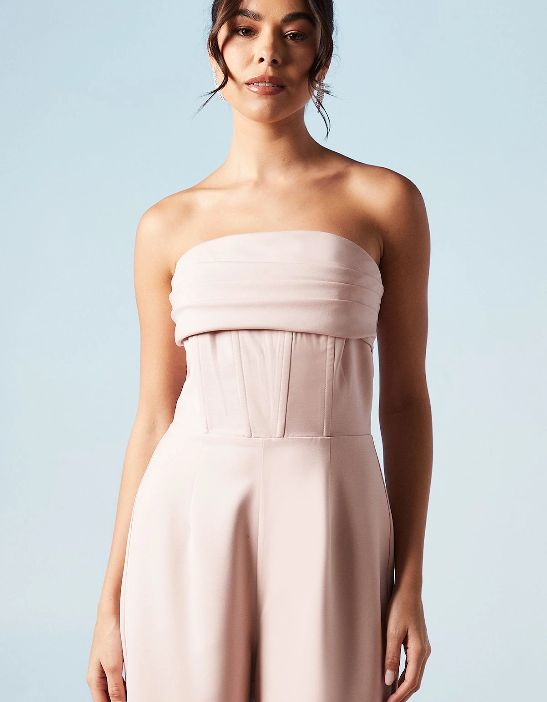 Corset Detail Wide Leg Bridesmaids Jumpsuit