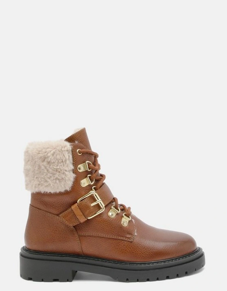 Leather Fur Lined Chunky Lace Up Worker Boot