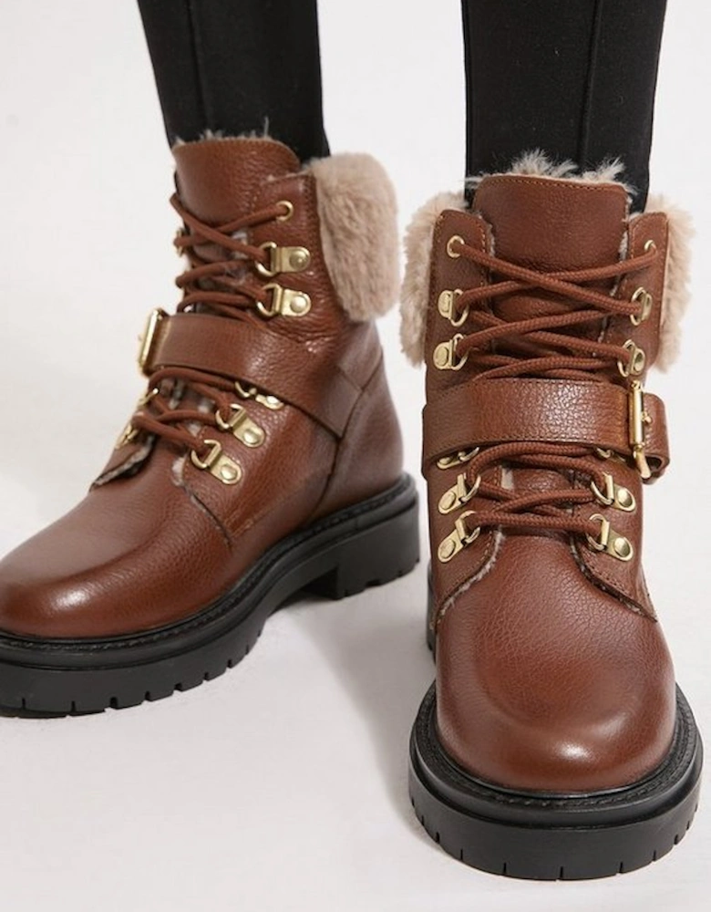 Leather Fur Lined Chunky Lace Up Worker Boot