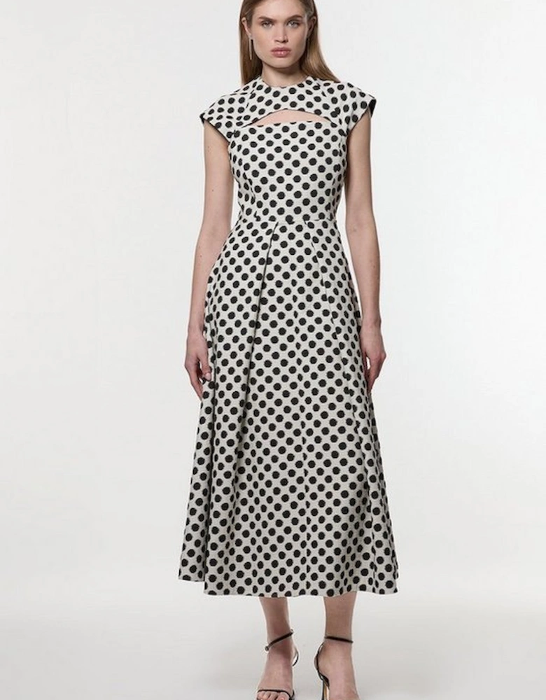 Spot Jacquard Full Skirted Tailored Midaxi Dress