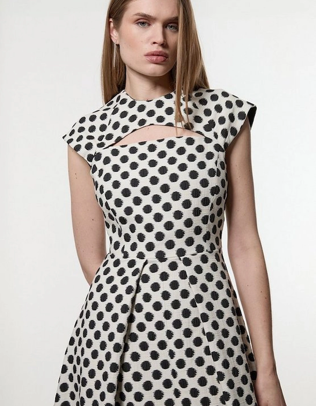 Spot Jacquard Full Skirted Tailored Midaxi Dress