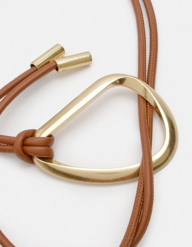 Premium Leather Gold Hardwear Detail Tie Belt