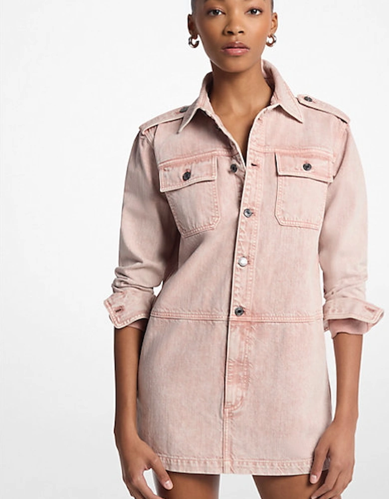 Garment-Dyed Denim Mini Shirtdress