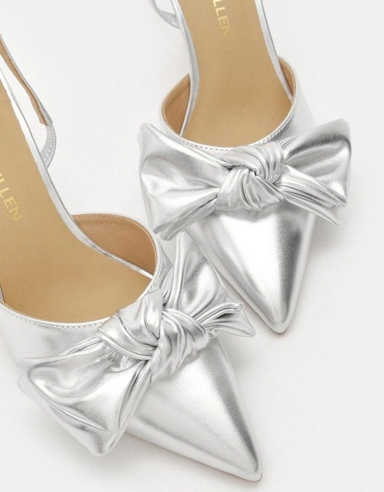 Metallic Faux Leather Extreme Bow Slingback Court Heel