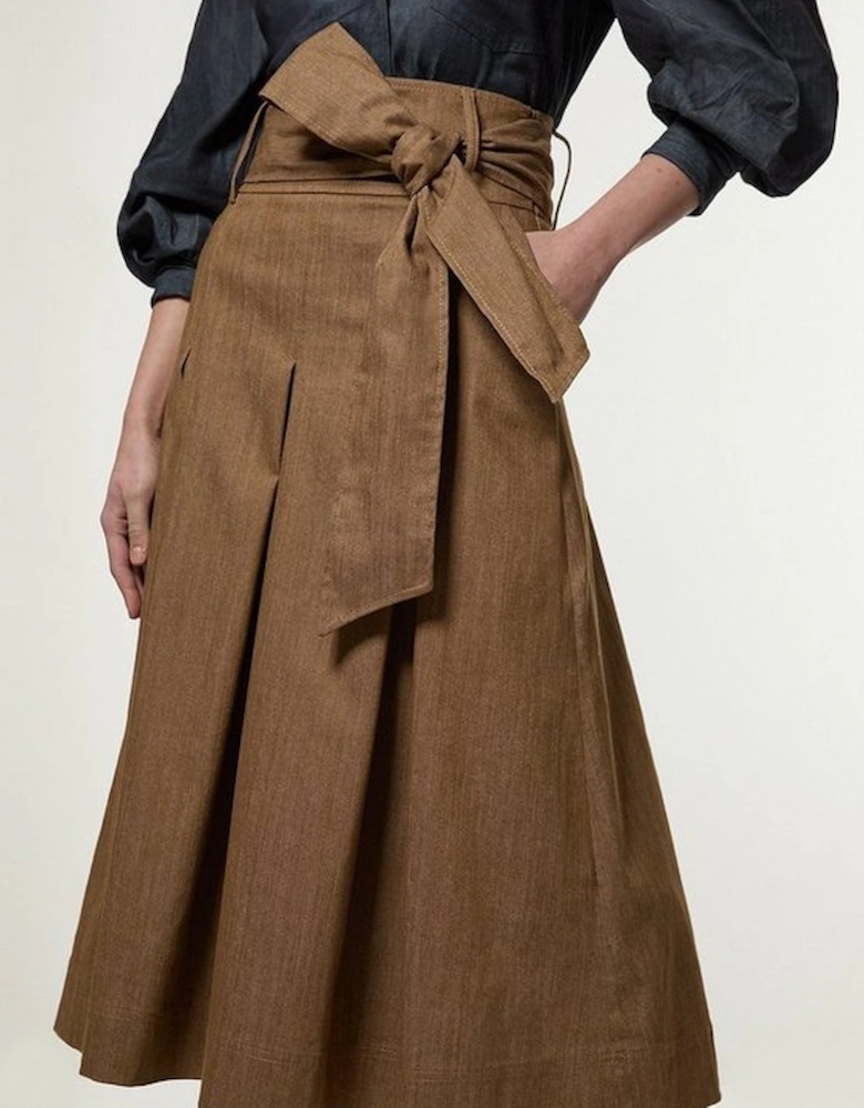 Tailored Full Skirted Belted Midi Skirt