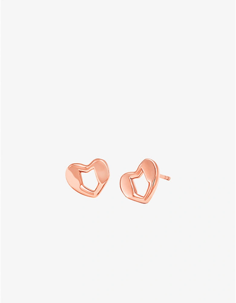 Precious Metal-Plated Sterling Silver Heart Stud Earrings