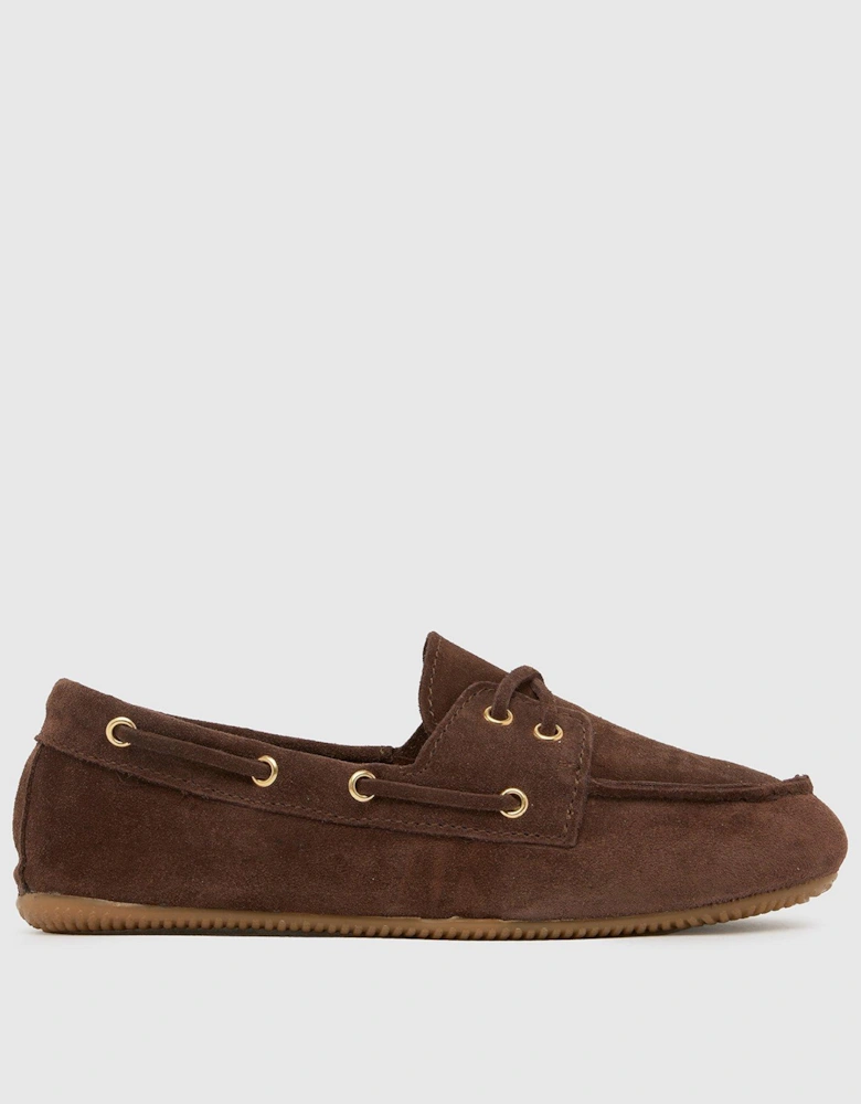 Lyanna Suede Flat Boat Shoes - Brown