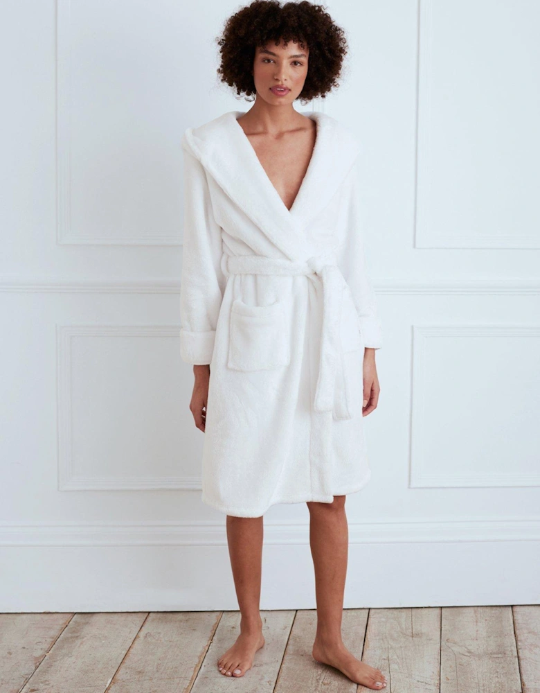 Fluffy Hooded Dressing Gown - Cream