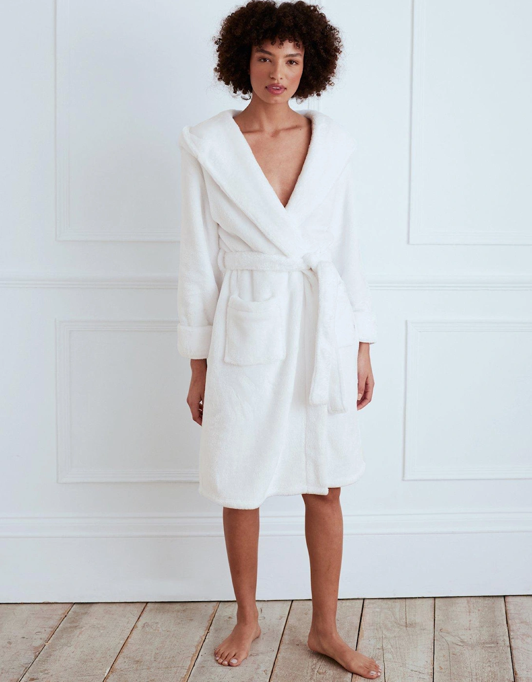 Fluffy Hooded Dressing Gown - Cream, 2 of 1