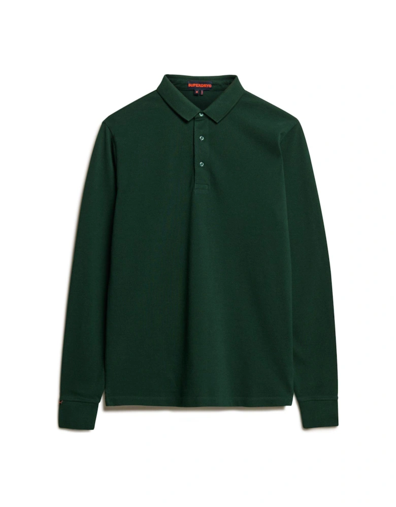 Cotton Long Sleeve Regular Fit Pique Polo Shirt - Dark Green