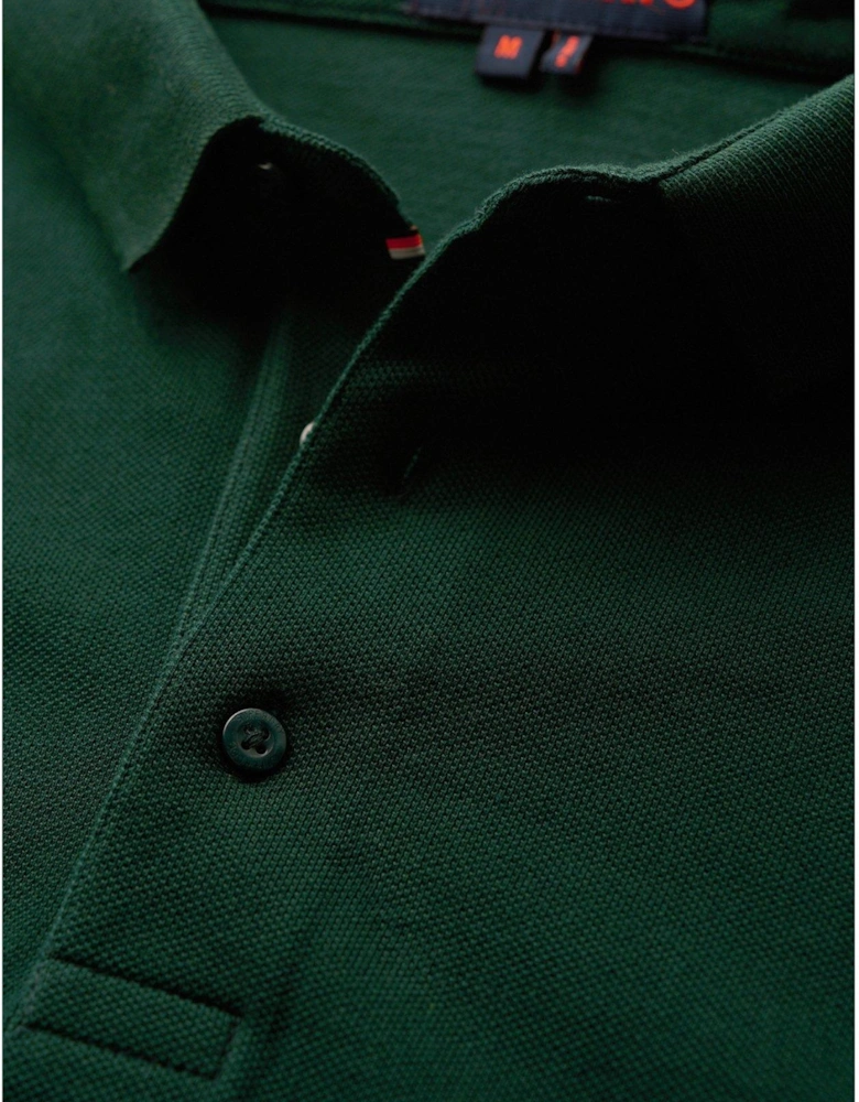 Cotton Long Sleeve Regular Fit Pique Polo Shirt - Dark Green