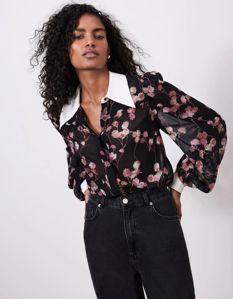 Floral Print Shirt - Black