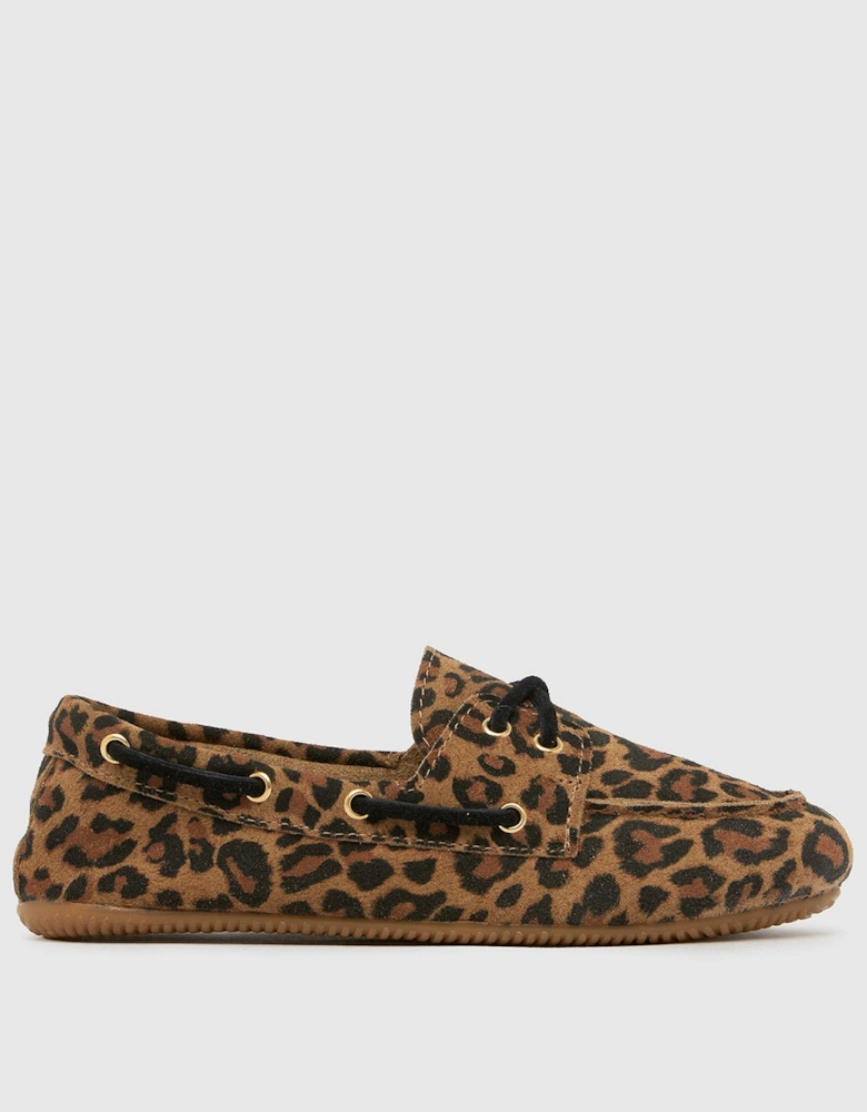 Lyanna Suede Flat Boat Shoes - Leopard - Print