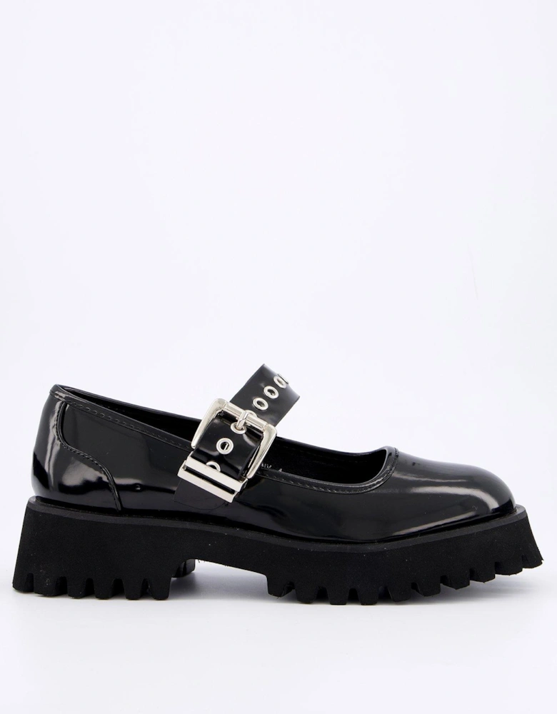 Ailany Chunky Mary Jane Flat Shoes - Black