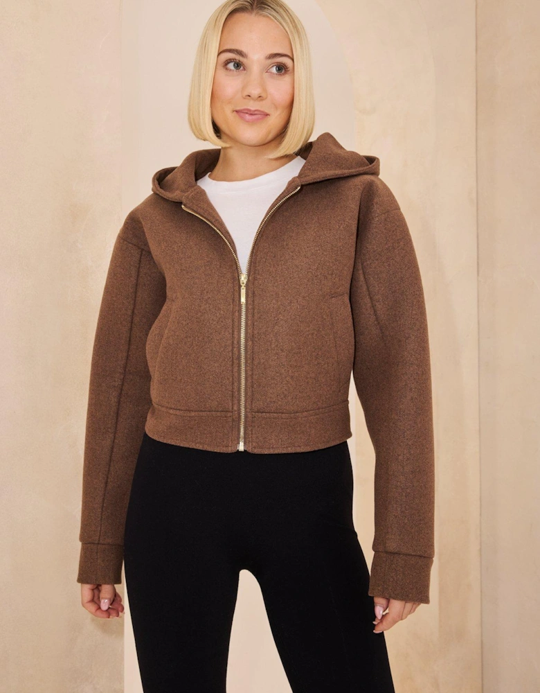 Faux Wool Hoodie - Brown
