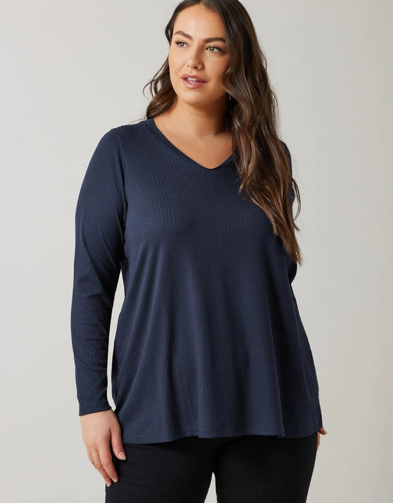 Long Sleeve Modal Rib Tee - Blue