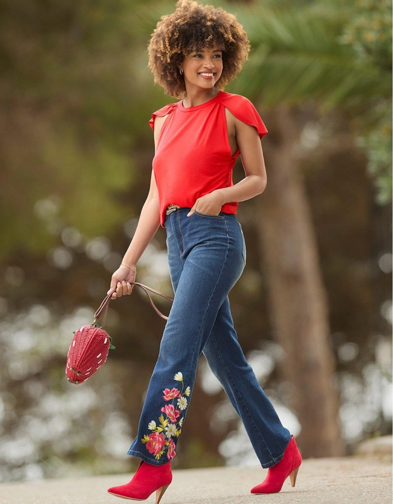 Freya Flutter Sleeve Jersey Top - Red