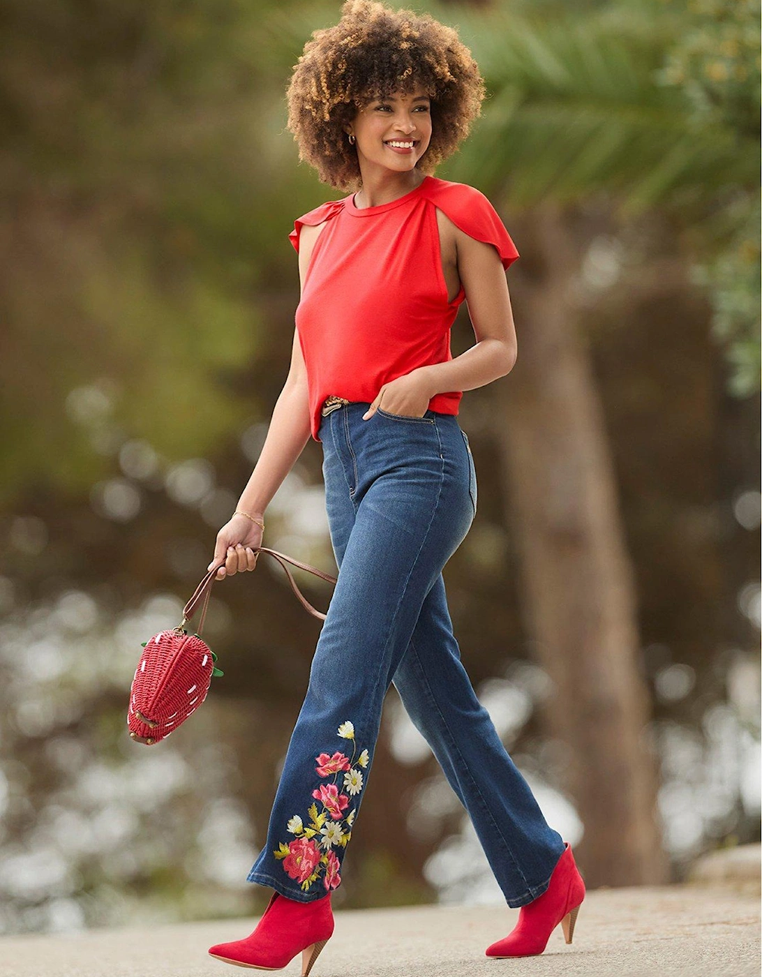 Freya Flutter Sleeve Jersey Top - Red, 2 of 1