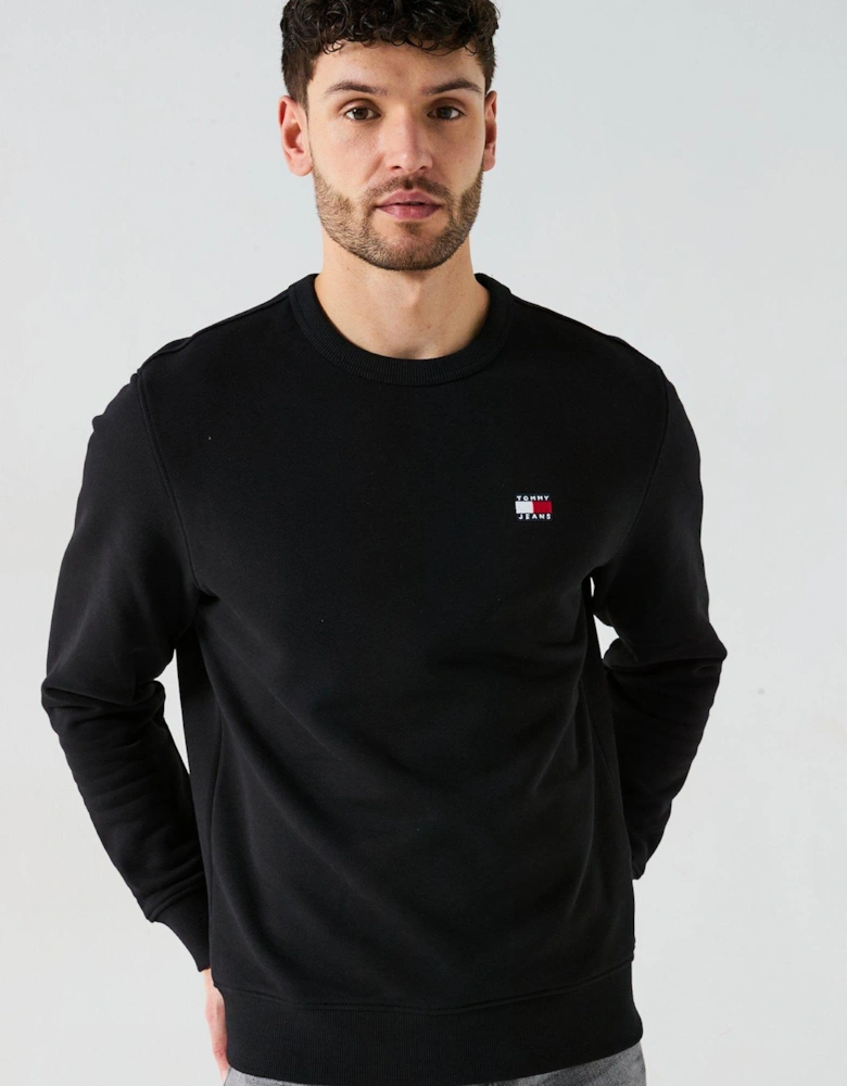 Regular Fit Left Chest Badge Crew Sweatshirt - Black