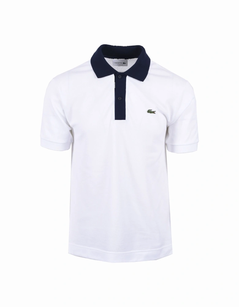 Short Sleeved Contrast Collar Polo White/Navy Blue