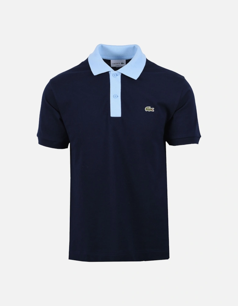 Short Sleeved Contrast Collar Polo Navy Blue/Overview