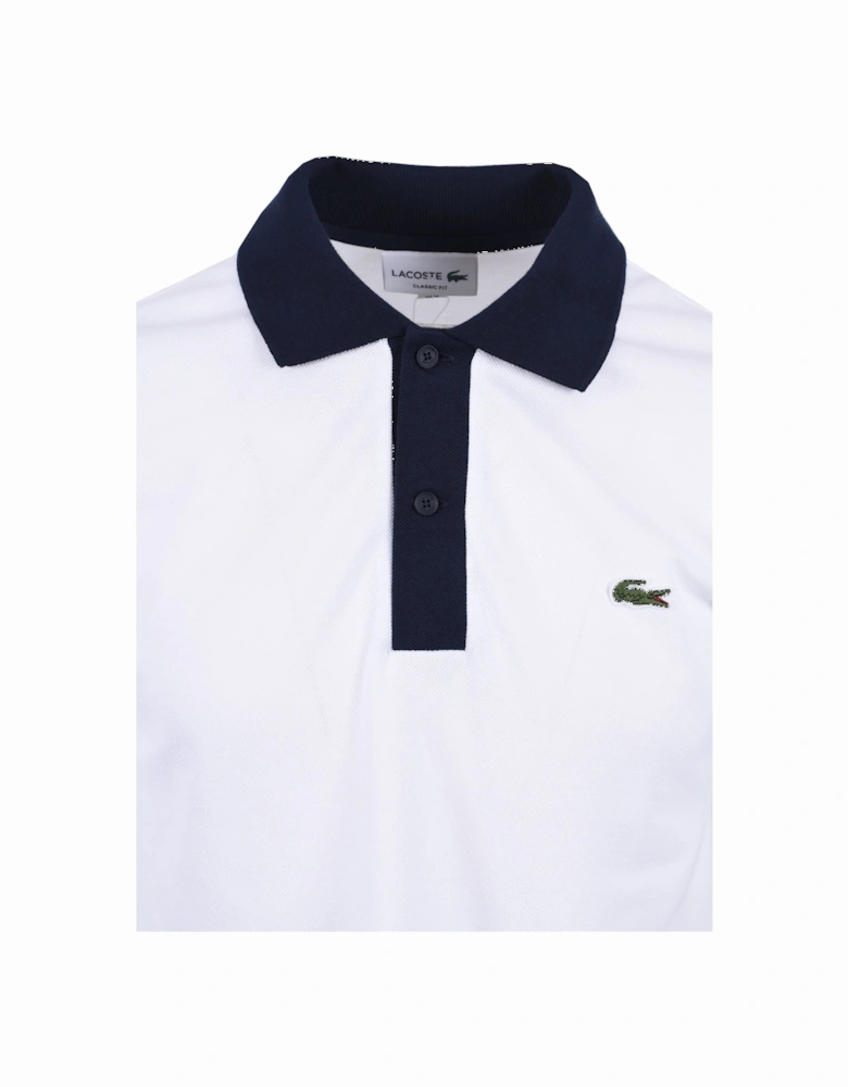 Short Sleeved Contrast Collar Polo White/Navy Blue