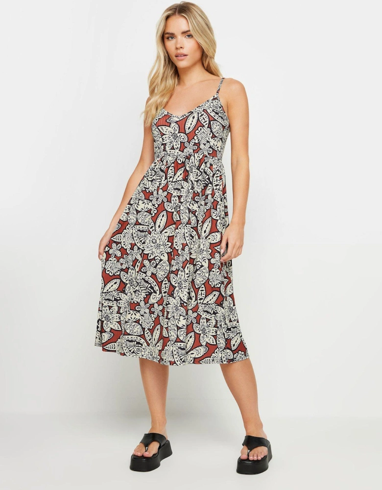 Petite Floral Stencil Midi Rib Dress - Orange